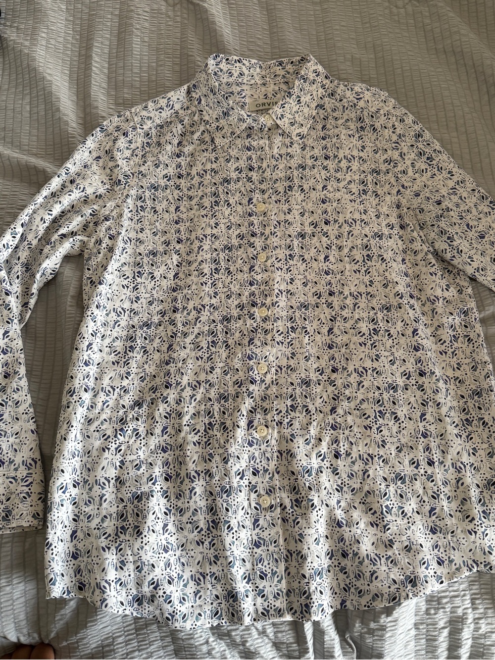 Orvis White Shirt with Navy Floral Motif